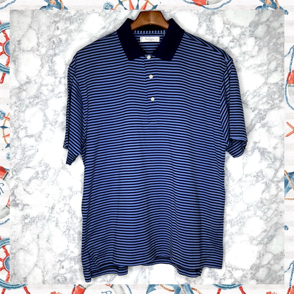 Turnbury Men’s Blue Striped Polo Knit Short Sleeve Cotton Shirt Size Medium